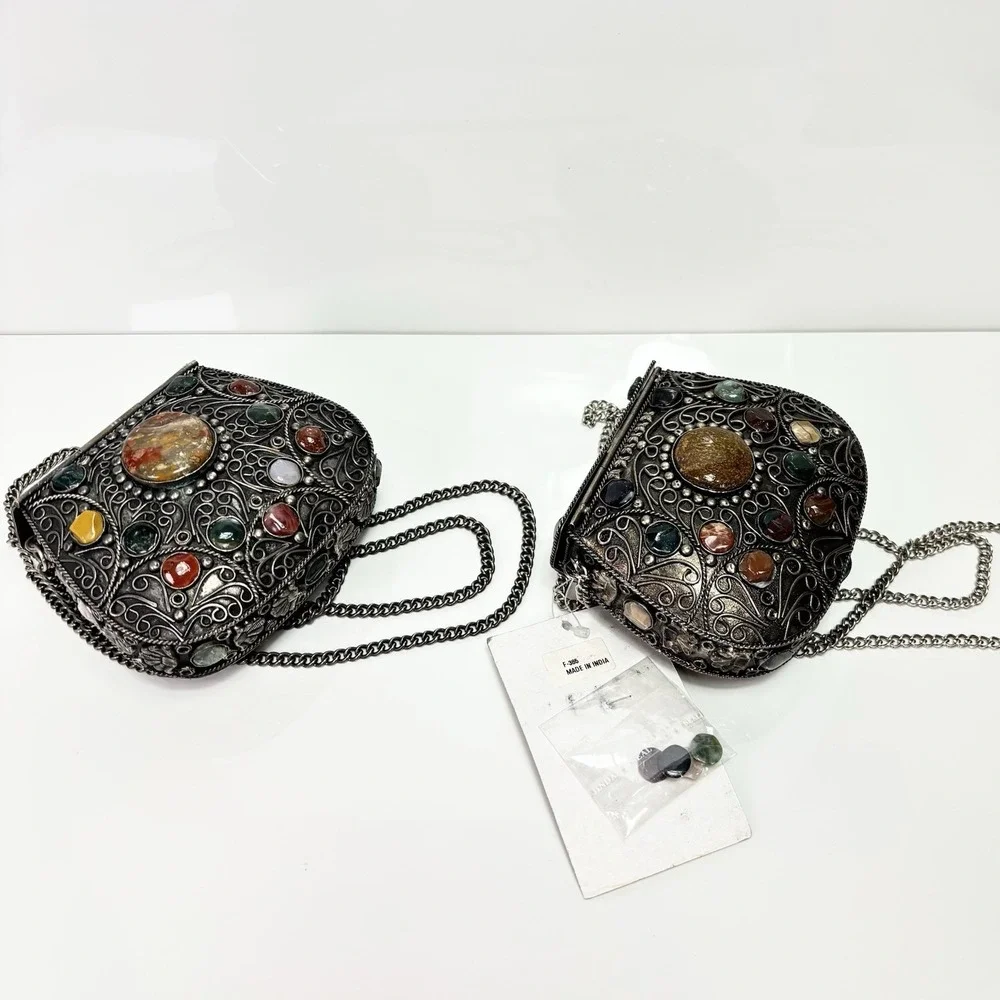 Silver Metal Purse Set 1lb 7oz Sajai Bag - Agate Stones Cocktail 1 NWT + 1 NWOT